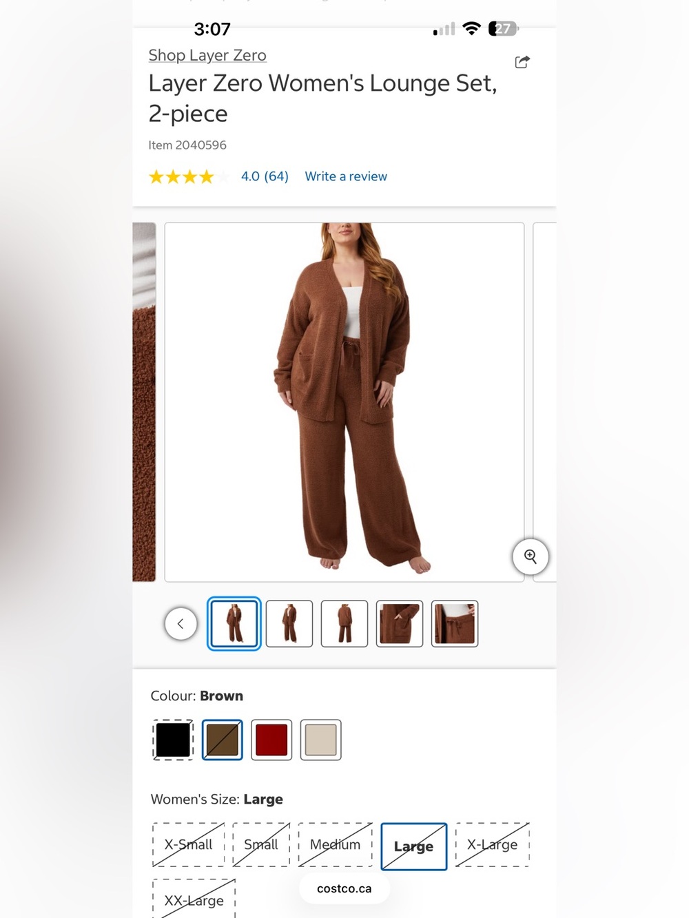 Layer Zero Women's Lounge Set, 2-piece Lounge Set Brown Size Large